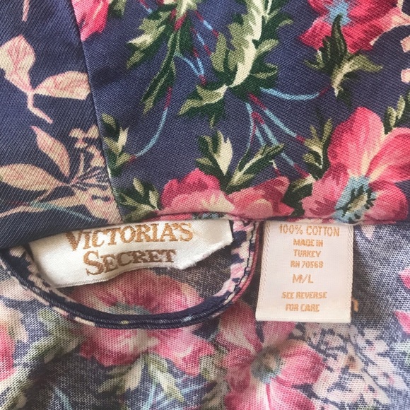 Victoria’s Secret Vintage Gold Label Long Floral Robe Size M/L Blue Sash Tie - Picture 4 of 10